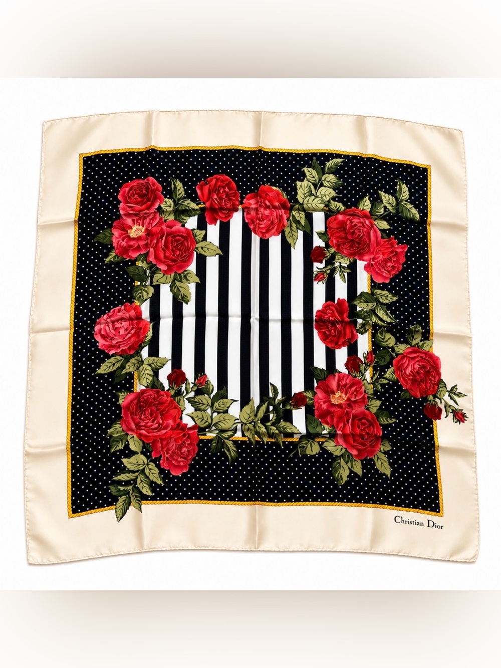 CHRISTIAN DIOR Red Rose Silk Scarf